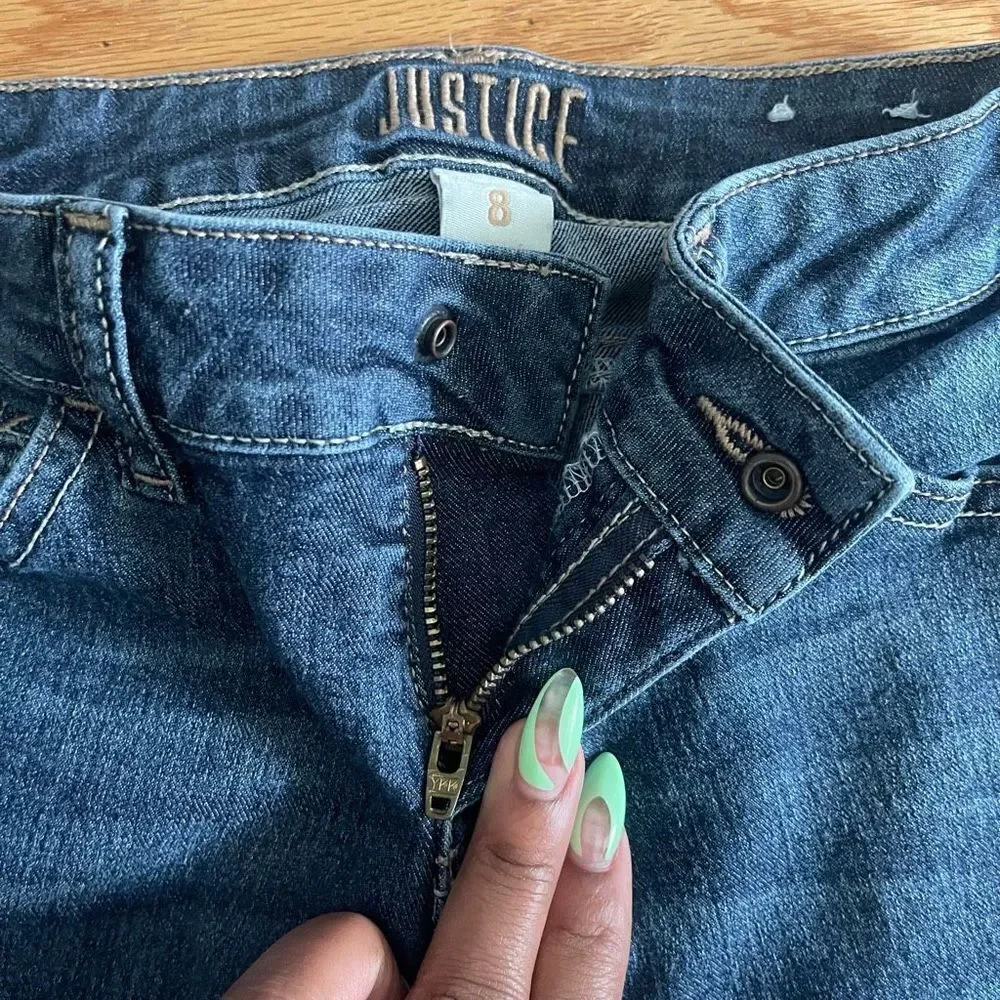 Justice Girl’s Embroidered Mid Rise Skinny Denim Jeans Size 8
